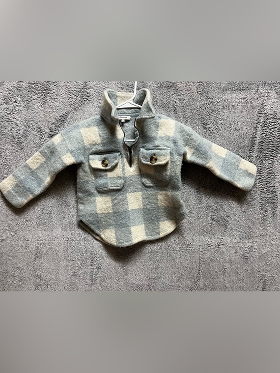 Madewell Other - Madewell Kids M Plaid Half-Zip Pullover Cream light blue/grey 100% merlino wool